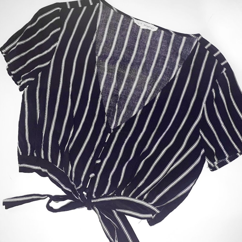 La Hearts Navy Striped Crop Tie Top